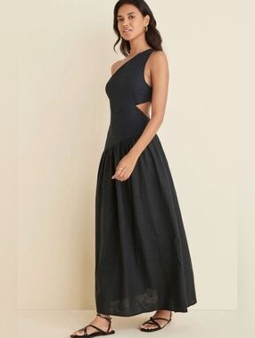 One-Shoulder Black Cutout Maxi Dress